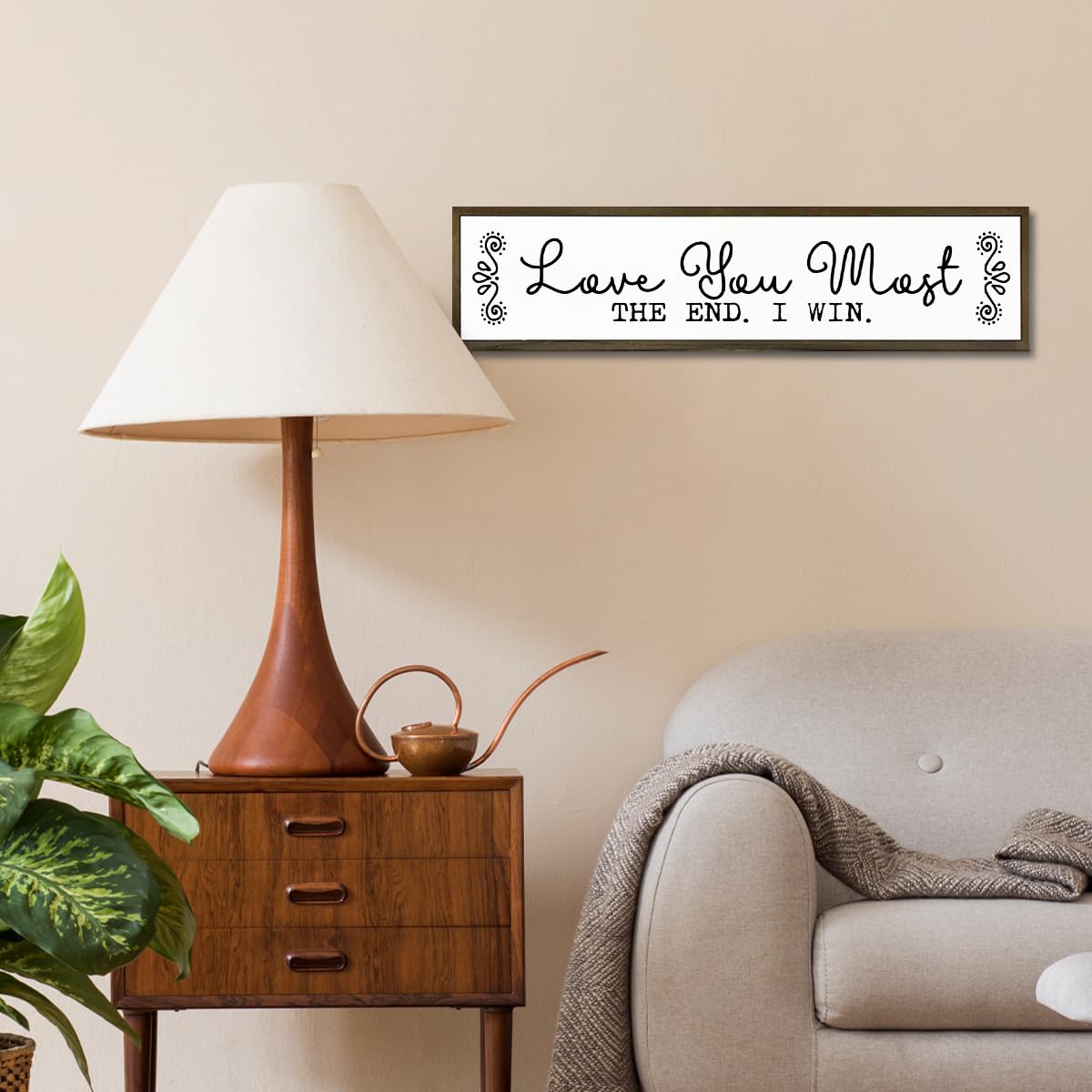Love Sign, Farmhouse Wooden Box Sign, Home Bedroom Decor, Wood Framed Hanging Sign, Decoration for Wedding Anniversary, Love You Most The End I Win Sign 17.8x4x1.2 inches