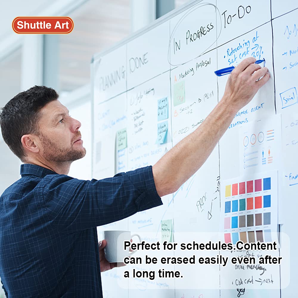 Shuttle Art Wet Erase Markers, 15 Pack Blue 1mm Fine Tip Smudge-Free Markers, Use on Laminated Calendars, Overhead Projectors, Schedules, Whiteboards, Transparencies, Glass, Wipe with Water