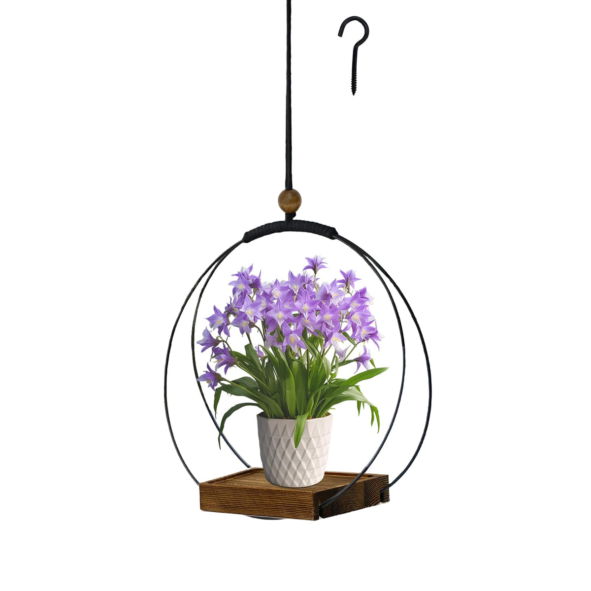 Hanging Planter for Indoor Plants, Black Plant Hanger Indoor with Sturdy Wood Base, Modern Boho Macrame Plant Hanger for 3-5.5 Inch Pot, Hanging Wall Ceiling Window Home Decor (Pots Not Included)