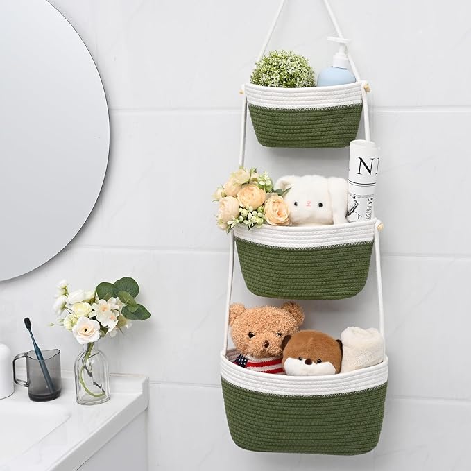 Hanging Storage Baskets, Over the Door Basket, Cotton Wall Baskets Storage