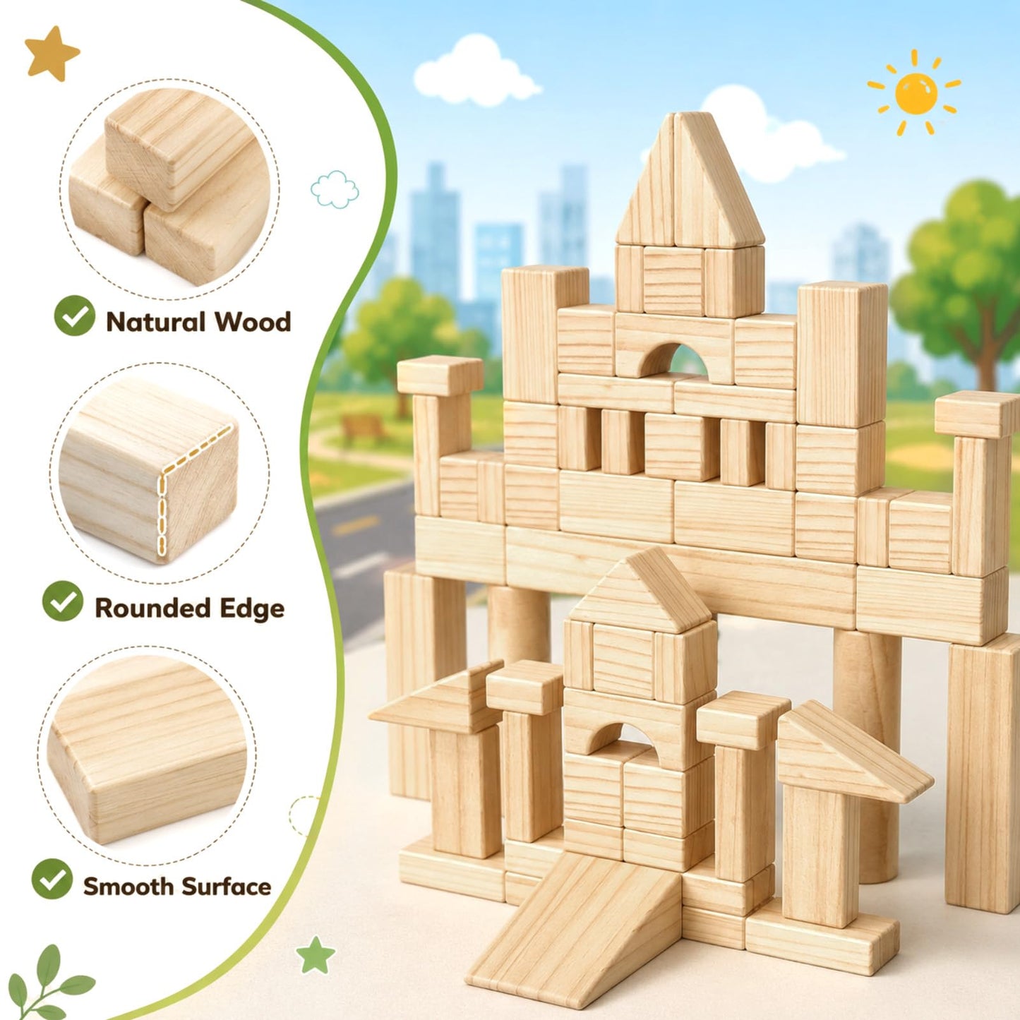 Atoylink Kids Building Blocks for Toddlers 1-3, 108Pcs Wooden Stacking Toys with Community Helpers & Magnetic Wooden Cars Signals, Baby Nesting Boxes Preschool Learning Toys for Boys Girls Gift