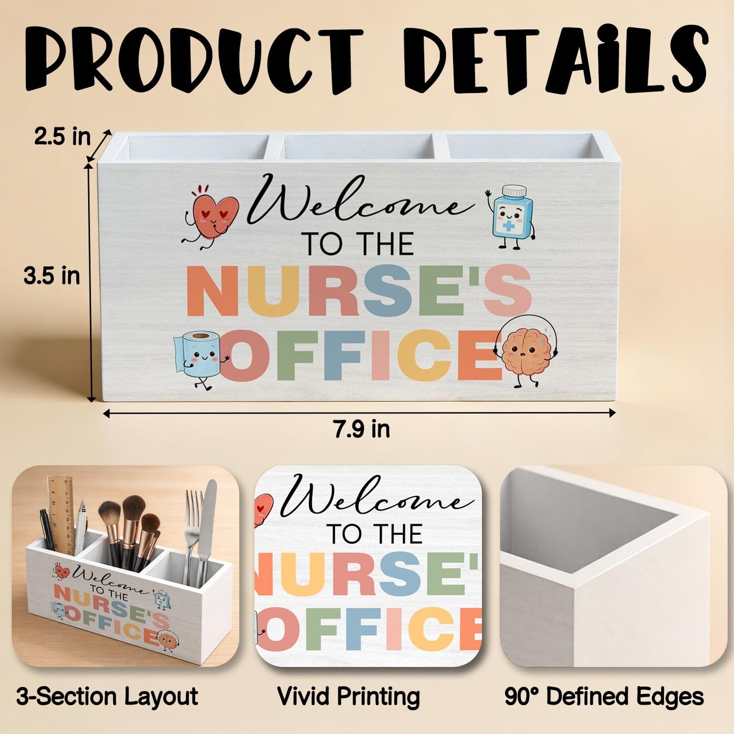 Hedfnciof Boho Nurse Office Pen Holder Organizer Desk Decor, Nurse Appreciation Gifts for Women, Nursing Week Gifts Wooden Pen Pencil Holders for Nursing School Office Home Desk Accessories