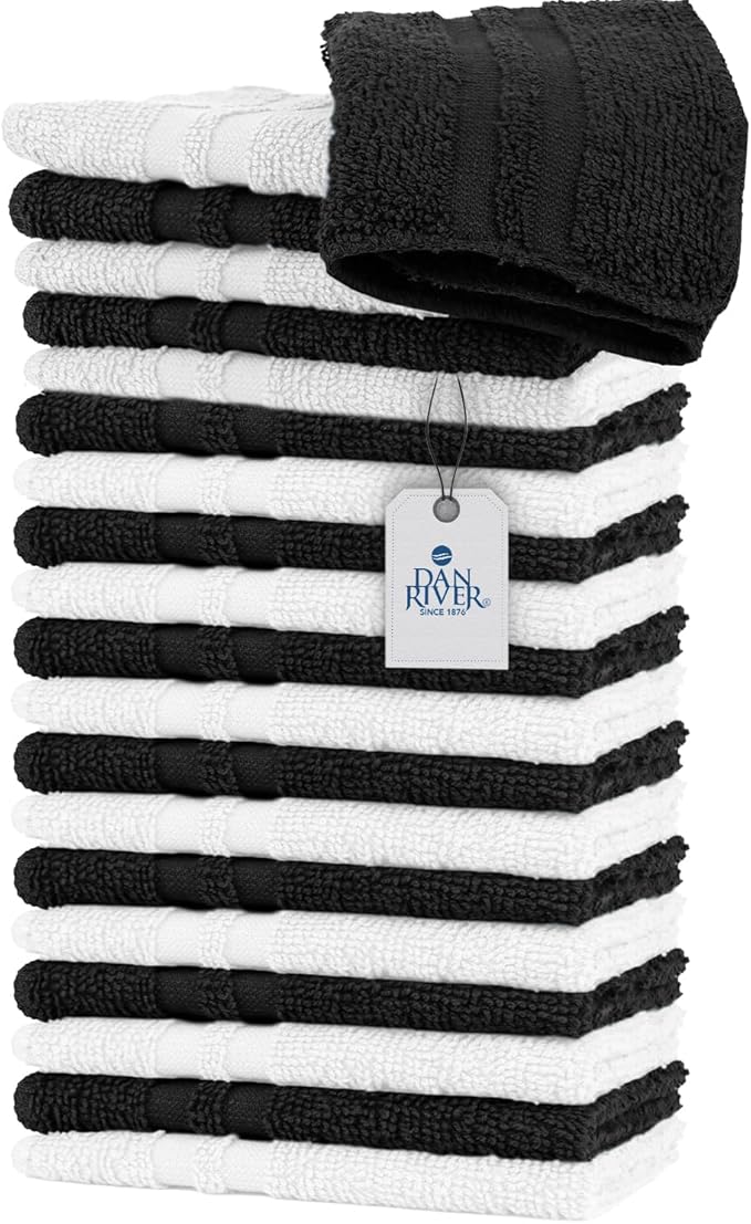 DAN RIVER 100% Cotton Washcloths 20 Pack Premium Quality Face and Body Cloth