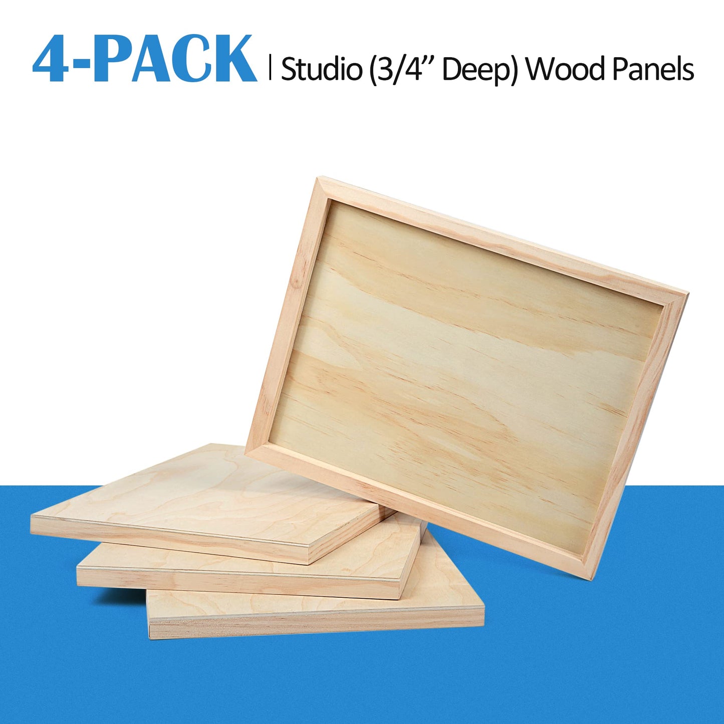 Falling in Art Unfinished Birch Wood Canvas Panels Kit, 4 Pack of 11x14'' Studio 3/4'' Deep Cradle Boards for Pouring Art, Crafts, Painting and More