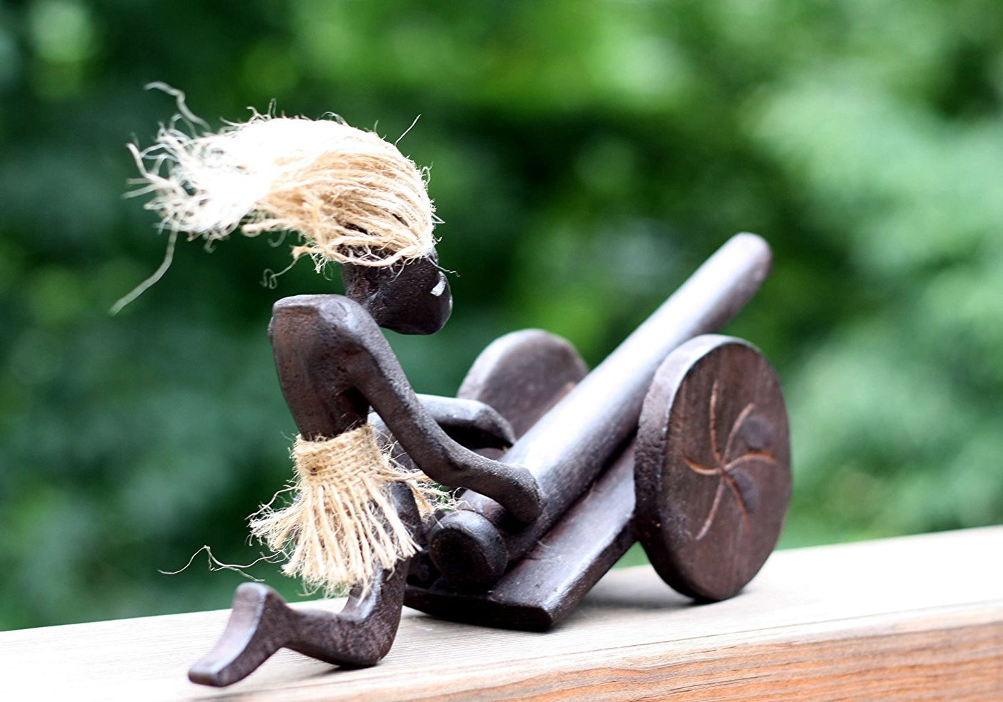 G6 Collection Wooden Handmade Primitive Tribal Statue - Hand Carved Teak Wood Tiki Cannon Firing Funny Sculpture - Unique Art Gift - Tropical Home Decor Accent for Shelf Display - 11 inch