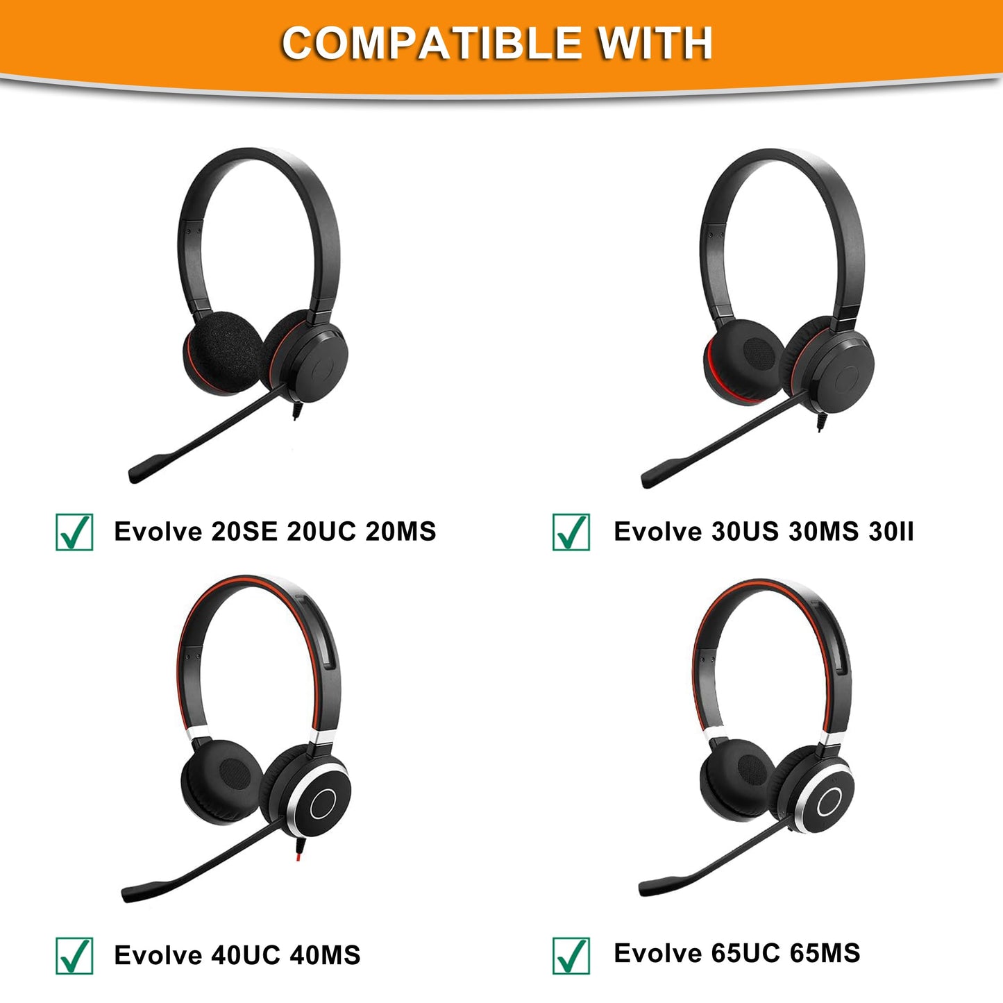 Evolve 65 Ear Pads Replacement Earpads Cover Cushions Compatible with Jabra Evolve 65UC / 65MS / 40UC / 40MS / 30US / 30II / 20SE / 20UC / 20MS Headset, All-Day Comfort Design