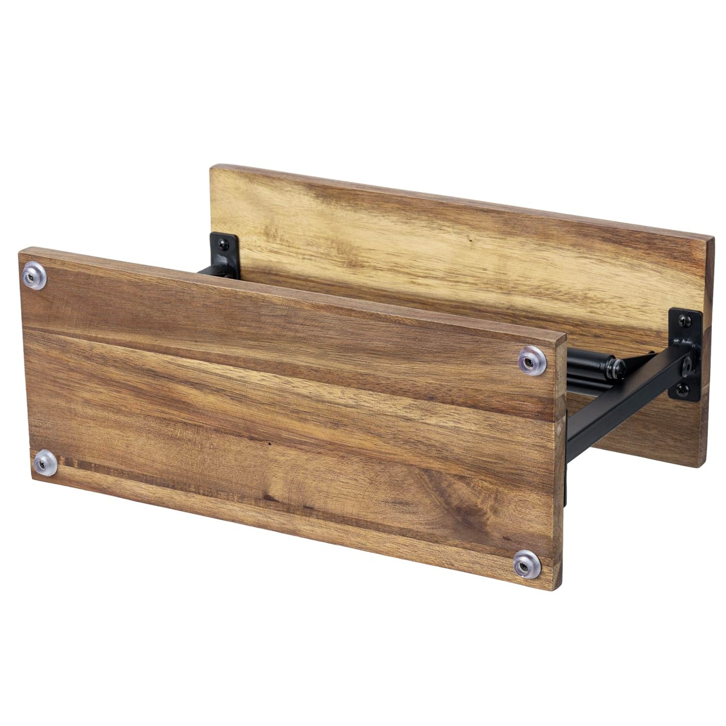 MyGift Premium Solid Acacia Wood Paper Towel Holder with Top Display Shelf and Matte Black Metal Frame, Freestanding Kitchen Countertop Disposable Roll Dispenser Storage Rack