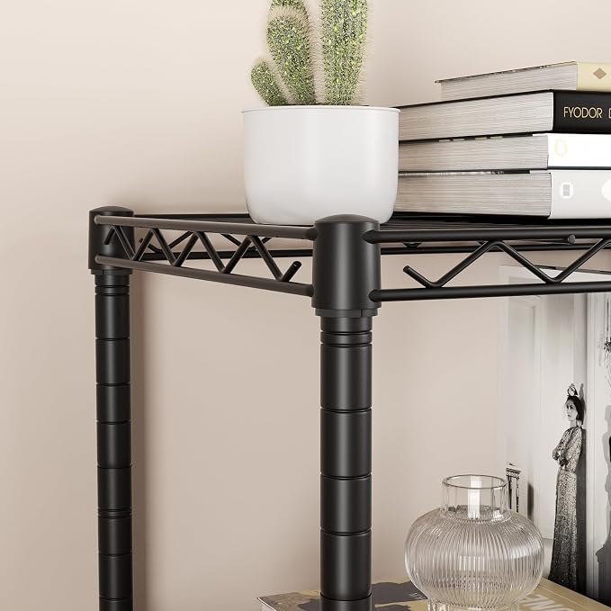 SINGAYE 4 Small Shelves Storage Shelf Wire Shelving Unit Metal Shelf Adjustable Organizers Storage Shelving with Wheels for Bathroom Laundry Room Kitchen Pantry11.5”D x 17.5”W x 30.5”H Black
