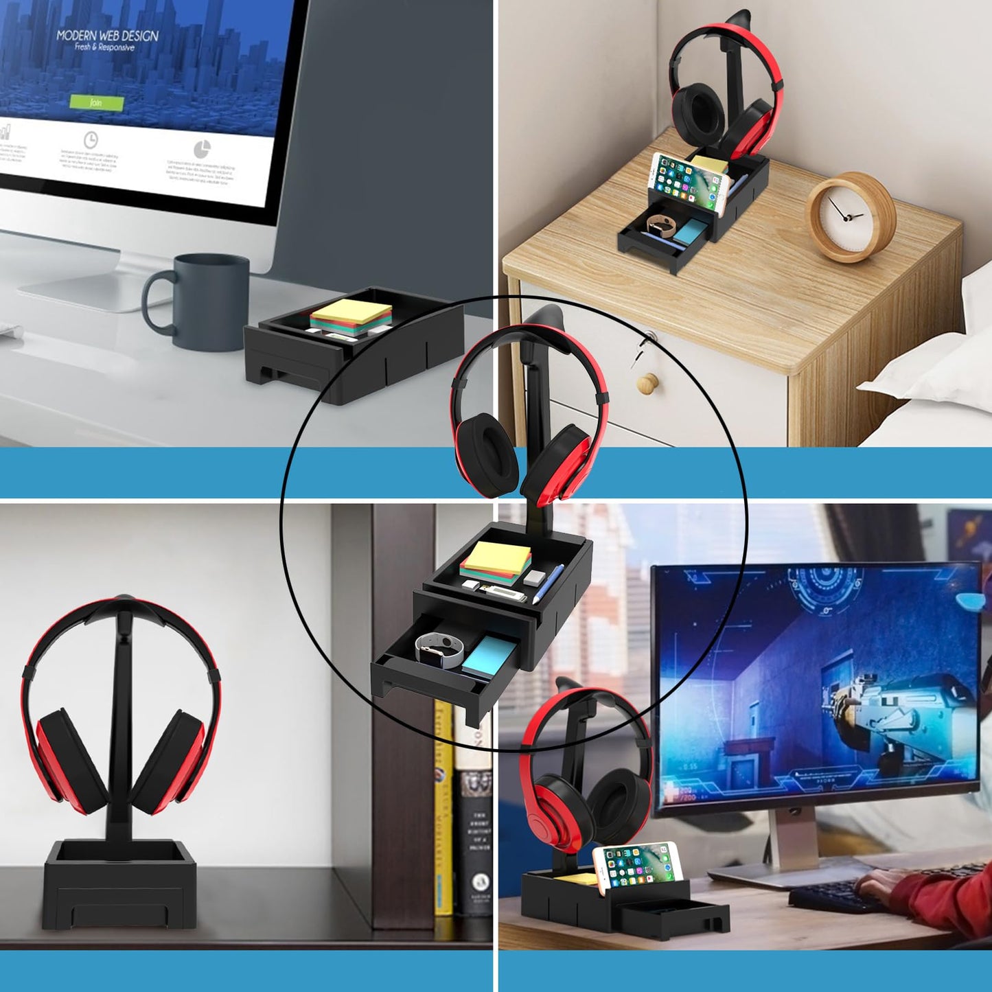 COOSKIN Headset Holder,Desktop Headphone Stand with Desk Storage Earphone Mount Headset Hanger Headphone Rack
