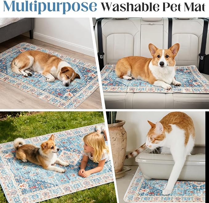 Washable Pee Pads for Dogs, 2 Pack Reusable Puppy Training Pads 48"x48" Super Absorbent Waterproof Dog Training Pads, Non-Slip Potty Pads, Whelping Pads Litter Mat Blue/Mix