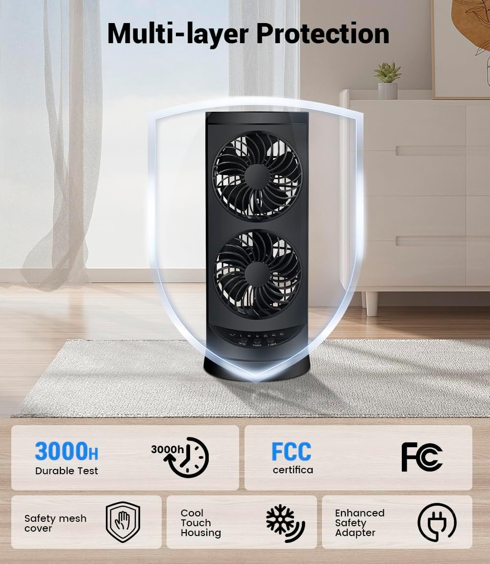 Personal Tower Cooling Fans that Blow Cold Air, Standing Small Desk Fan with 3 Speeds & Timer, 60° & 110° Oscillating Table Fan, Quiet and Safe Electric Floor Fan for Bedroom, Bedside, Home, Office