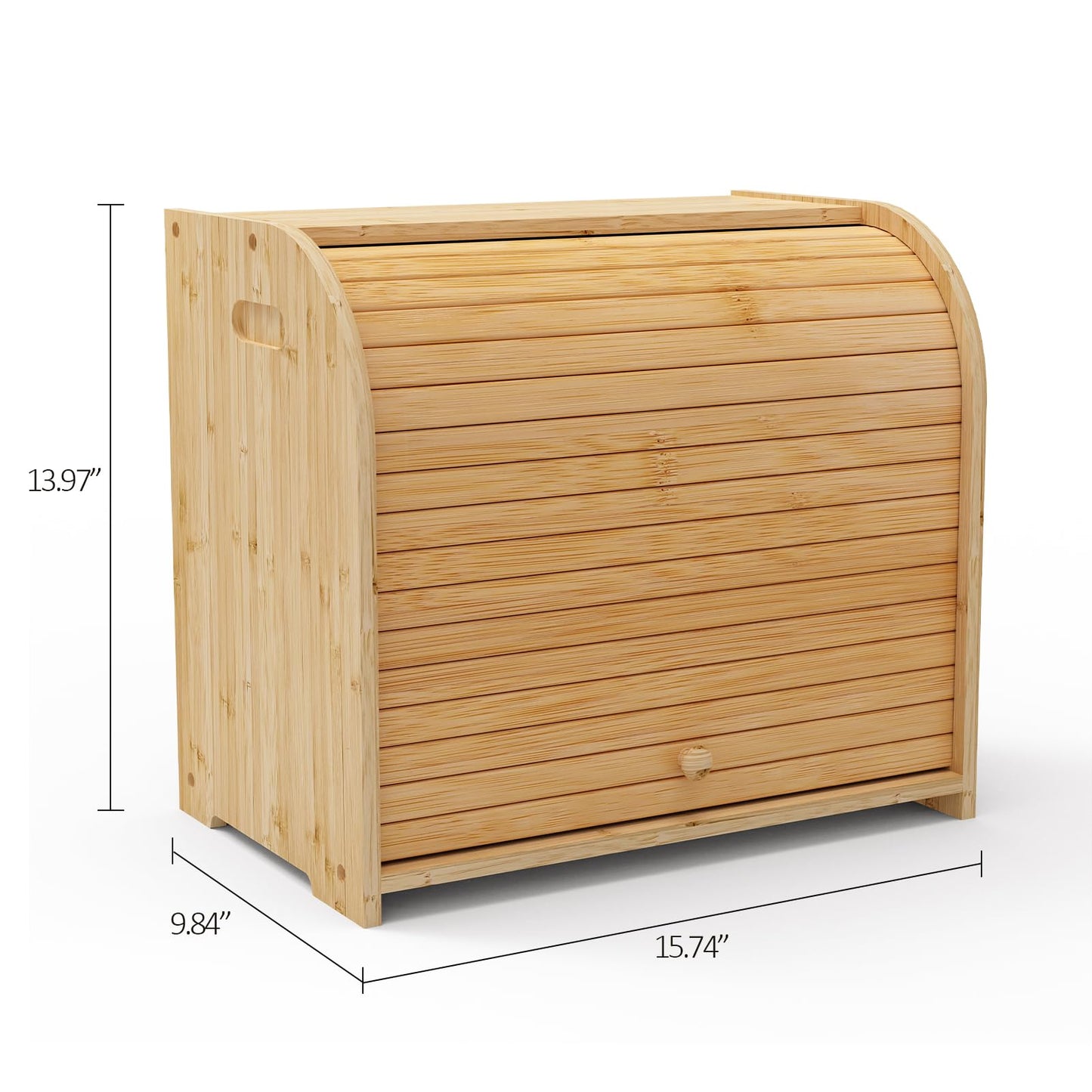 FoverOne Bamboo Bread Box for Kitchen Countertop, Roll-top Breadbox Breads Storage Boxe with Adjustable Middle Shelf