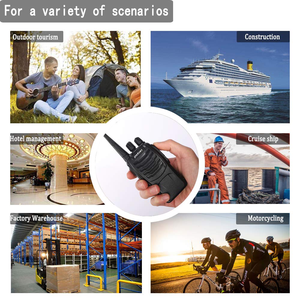 pxton Two Way Radios Long Range Walkie Talkies for Adults with Headphones,16 Channel Handheld 2 Way Radio Rechargeable with Flashlight Li-ion Battery and Charger(6 Pack)