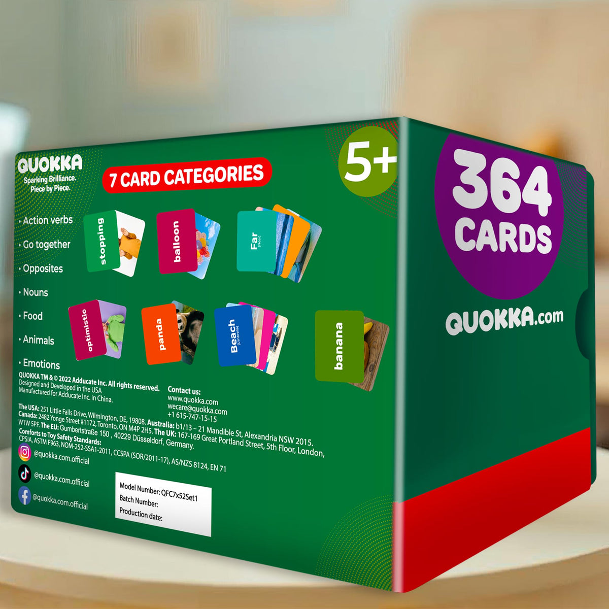 QUOKKA 364 Flash Cards for Kids Adults - Real-Life Large Preschool Flash Cards for Speech Therapy, ABA Therapy, ESL Teaching, Early Childhood Education, 7 Vocabulary Building Categories with Emotions