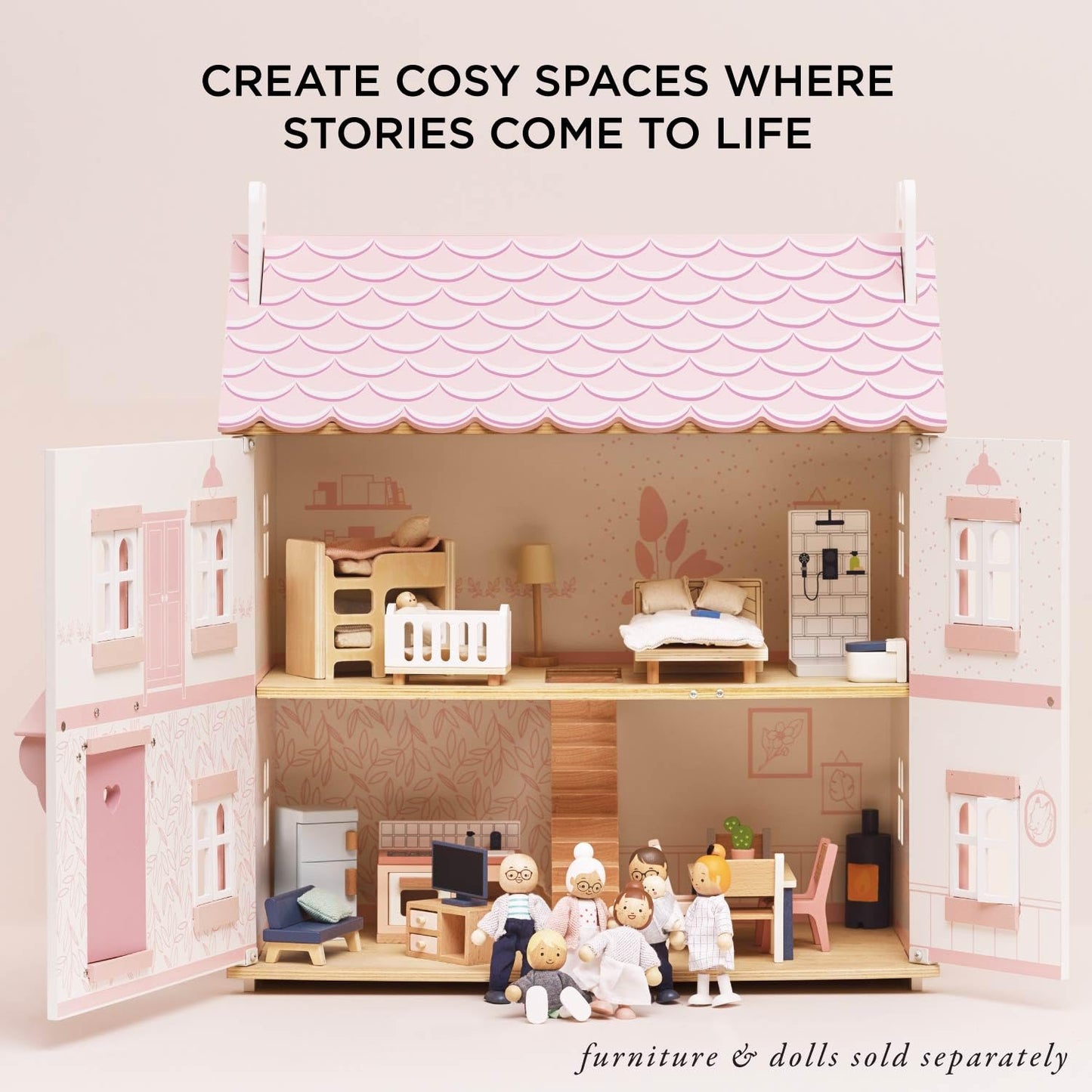 Le Toy Van - Iconic Sophie's Large Wooden Doll House | Dream House Wooden Dolls House Play Set | Great As A Gift | Suitable for Ages 3+