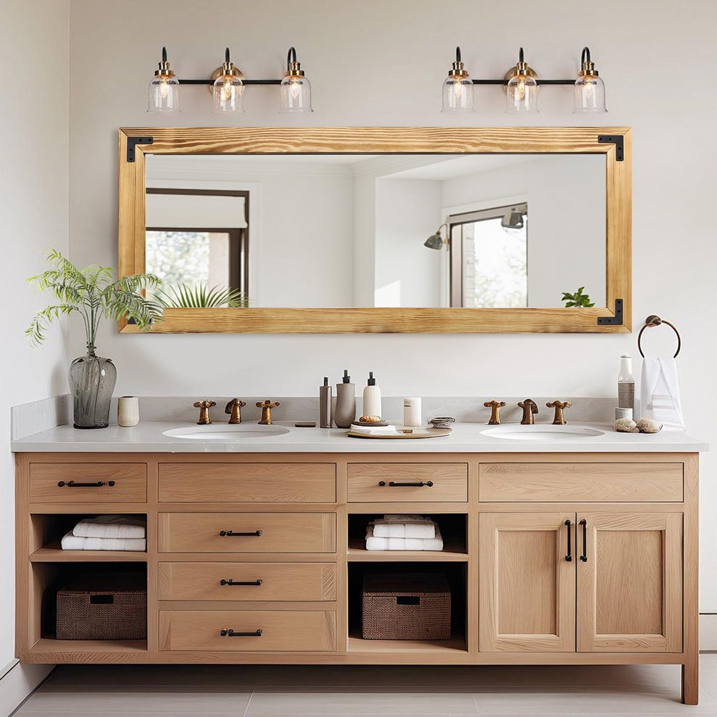 YNCLCS 55"x22" Full Length Mirror with Wooden Frame,Natural Wooden Standing Mirror, Solid Wood Frame, Hanging or Leaning Wall-Mounted, Suit for Farmhouse, Living Room, Bedroom (Light Brown)