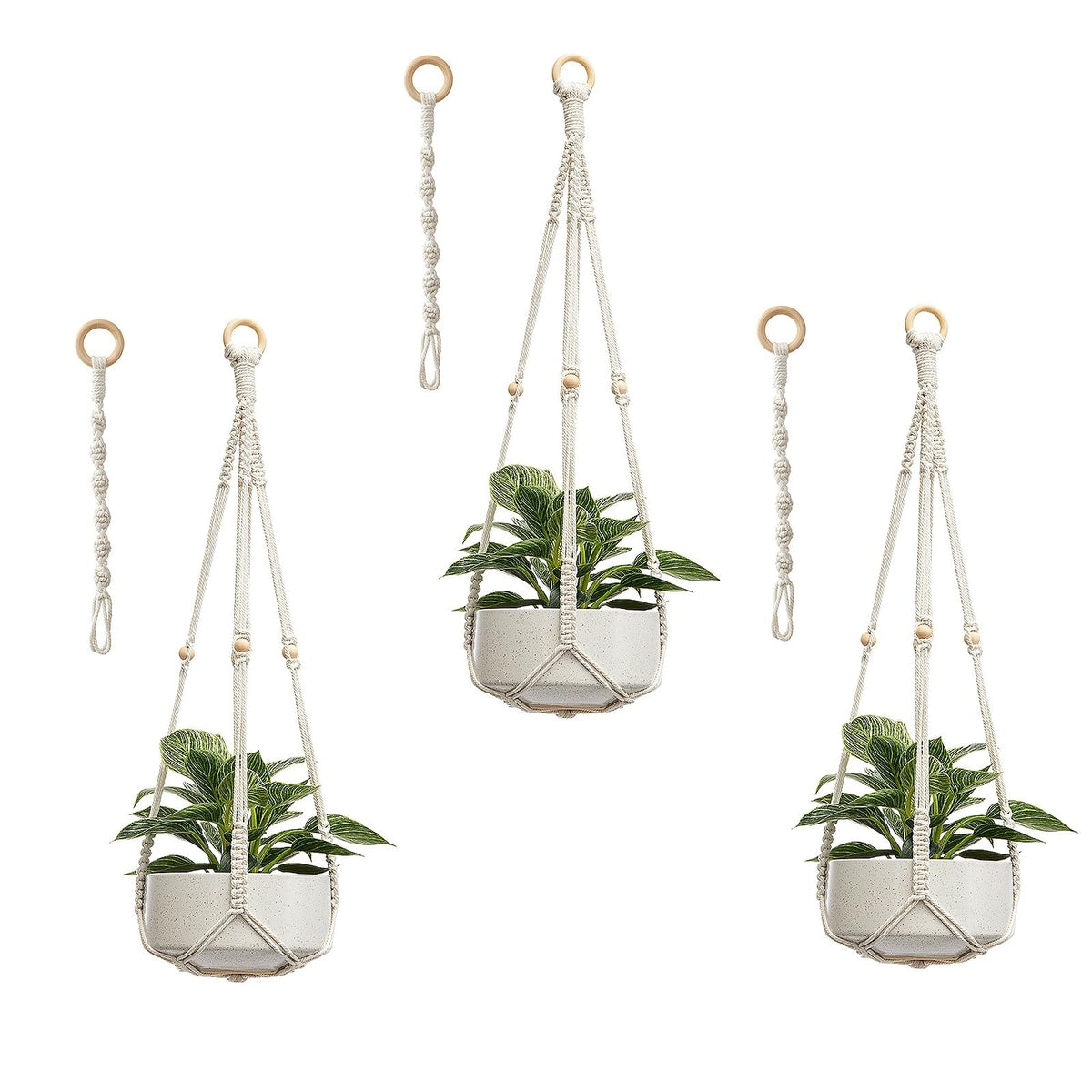 CADNLY Macrame Plant Hangers Indoor – Rope Hanging Plant Holder with Extender - Boho Hanging Planters Indoor - White Macrame Hanger Outdoor Flower Pot Holder from Ceiling Wall 3 Pack 6 Hooks