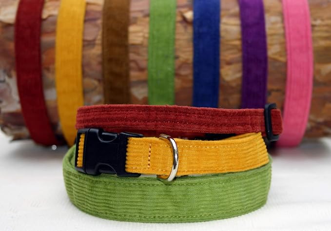 Hemp Corduroy Dog Collar Available in 9 Colors (Rust, Marigold, Bronze, Avocado, Blue, Plum, Pink, Red, Black) Sold in 6 Sizes (3/4" Small, Rust)