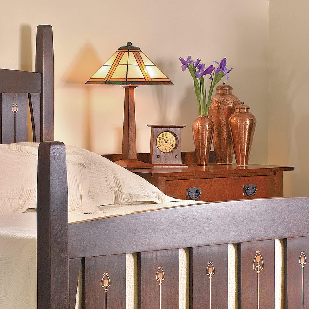 Stickley Prairie Mantel Clock, Solid Oak, Brass Clock Face, Mission Prairie Style, AA Battery Included, Gift Box, 8.25in HW x 2.75in D x 8.5in H
