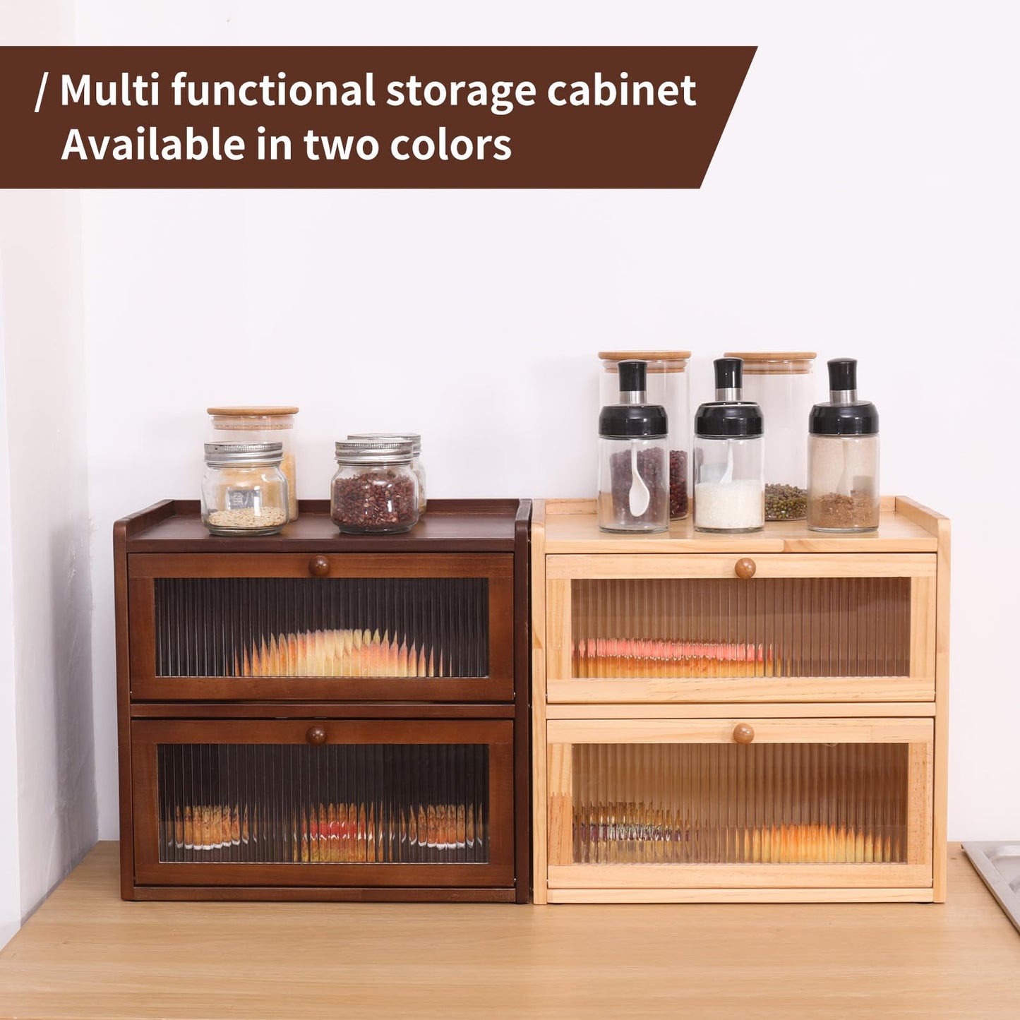 FDHUIJIA Double Layer Large Bread Box for Kitchen Counter, Wooden Bread Storage Container with Acrylic Window, (natural)