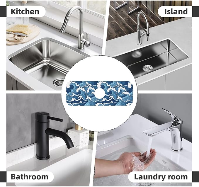 The Great Wave Off Kanagawa Japanese Blue White Kitchen Sink Splash Guard