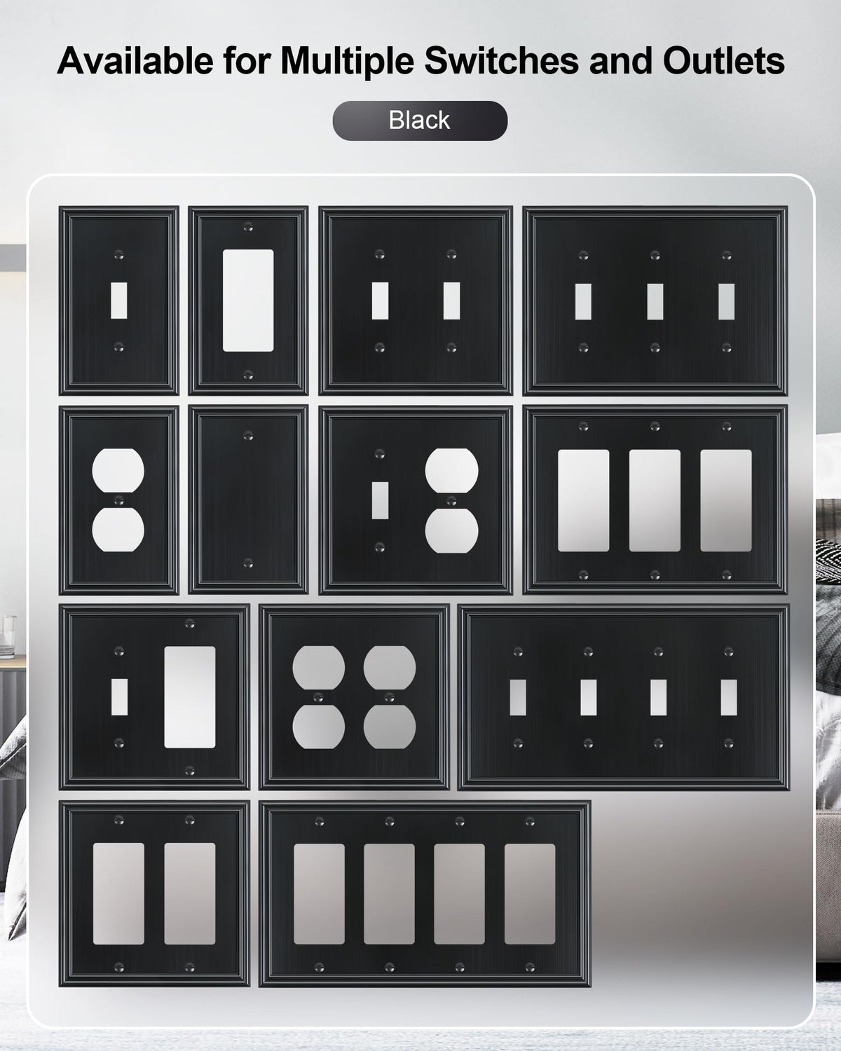 TREEWELL 4-Pack Single Toggle Light Switch Cover Plate, Durable Solid Zinc Alloy Decorative Switch Plate Covers, Black 1 Gang Wall Plate, Corrosion Resistant