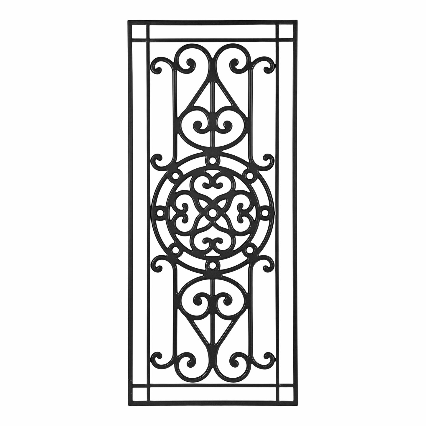 Kate and Laurel Ellard Farmhouse Rectangle Wall Art Plaque, 20 x 44, Black, Traditional Panel Decorative Wall Plaque with Ornate Painted Wooden Scrollwork and Sturdy Metal Frame