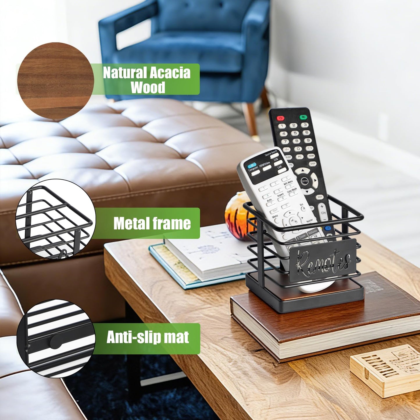 MOSUYO Remote Control Holder, Remote Storage Organizer Caddy (for 2 or 3 Remote Controls),Remote Holder for Table