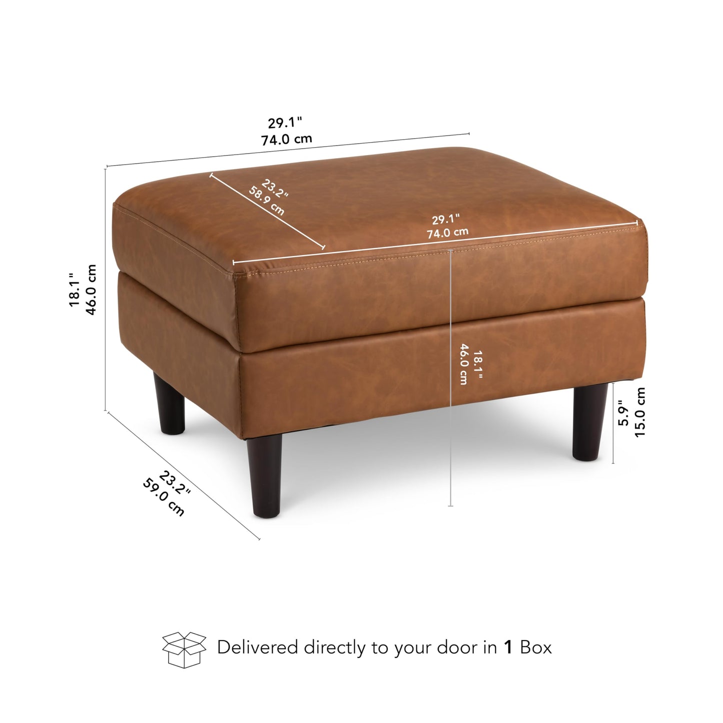 Bush Home Storage Ottoman with Tray, Living Room Furniture, Max Collection, Buffed Camel Vegan Leather