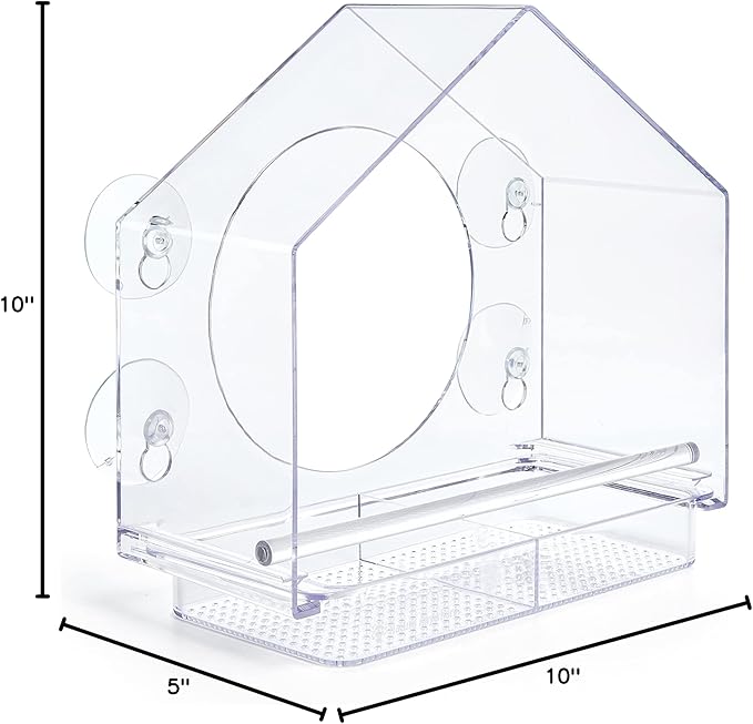 Nature Anywhere Window Bird Feeder - Transparent Acrylic Bird Feeders for Outdoors - Enhanced Suction Grip, Bird Watching for Cats, Easy-to-Clean, Outdoor Birdhouse Feeder (2 Units)