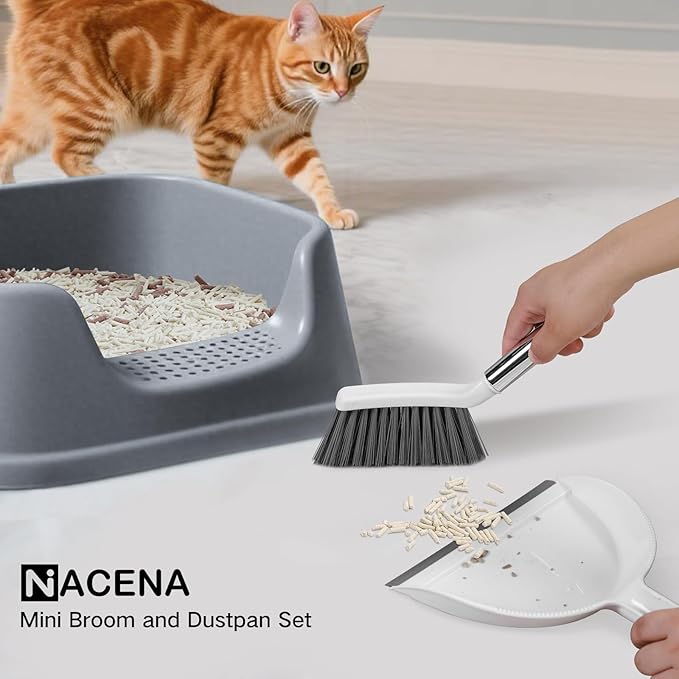 NACENA Mini Broom and Dustpan Set, Small Dust Pan and Brush Set