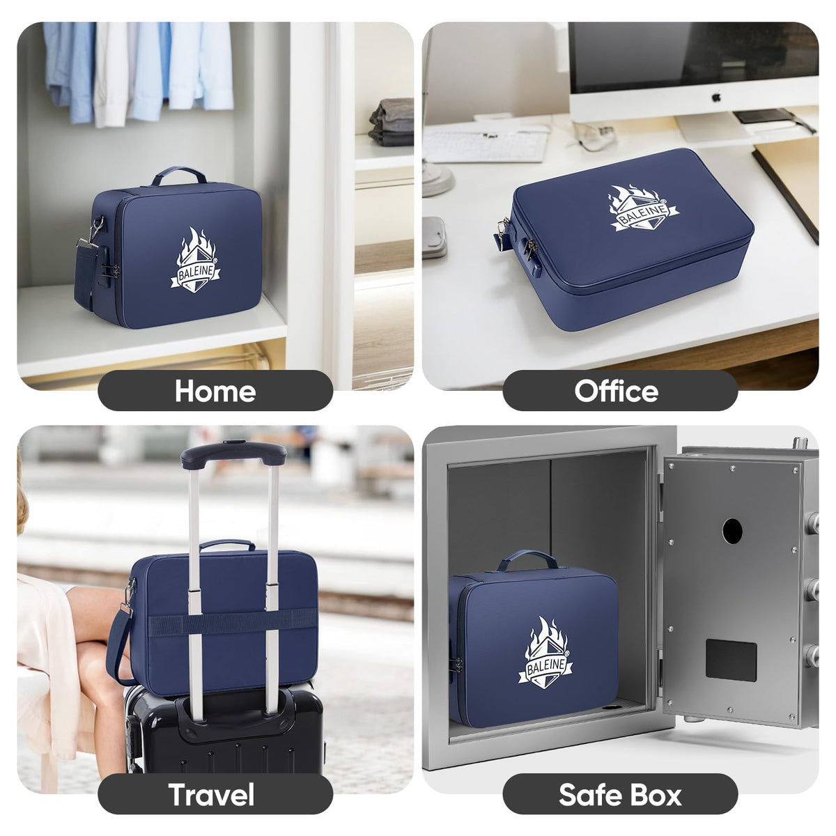 BALEINE Fireproof Document Box with Lock, Portable Fireproof Document Bag Waterproof Fire Proof File Boxes for Documents, File Organizer Box for Important Paperwork (Blue, 15''x11''x4'')