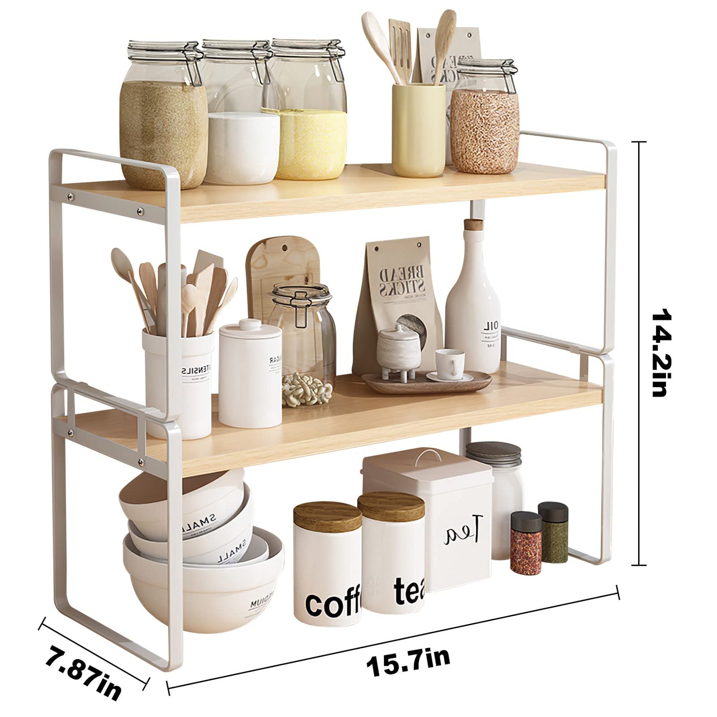YGYQZ Desk Shelf Organizer for Top of Desk, Detachable 2 Tier Desktop Bookshelf, Wooden Desk Shelves Storage Rack, Small Desktop Shelf for Office Home Dorm, Tabletop Desk Organizer Stand (White Wood)