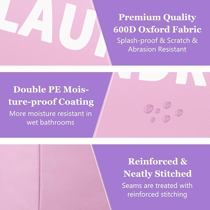 2Pcs Foldable Pink Laundry Basket