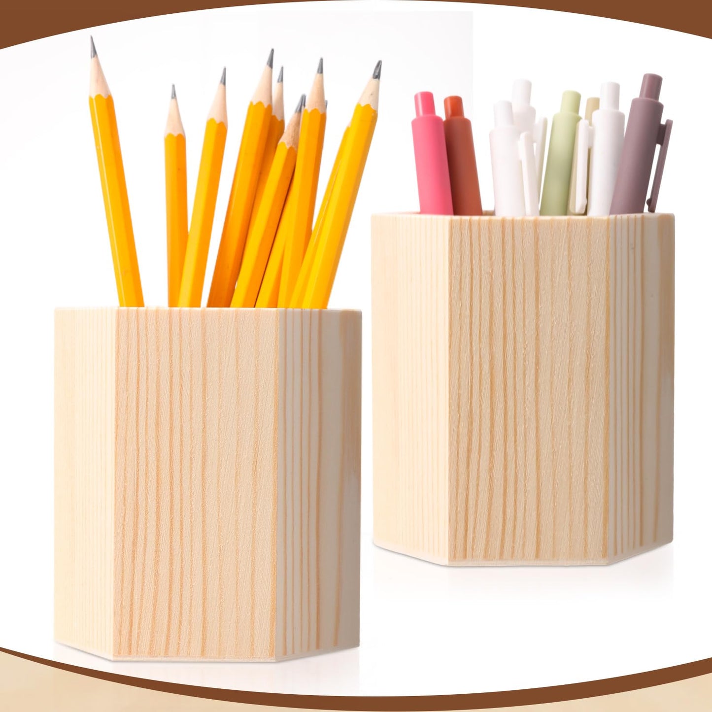 DoubleFill 12 Pack DIY Spring Wooden Pencil Holder Craft for Desk, Desktop Pencil Holder Stand, Unfinished Wooden Pen Craft for Homemade DIY Supplies(Hexagonal)