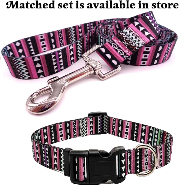 Mihqy Dog Collar with Bohemia Floral Tribal Geometric Patterns - Soft Ethnic Style Collar Adjustable for Small Medium Large Dogs(Bohemian Purple,L)