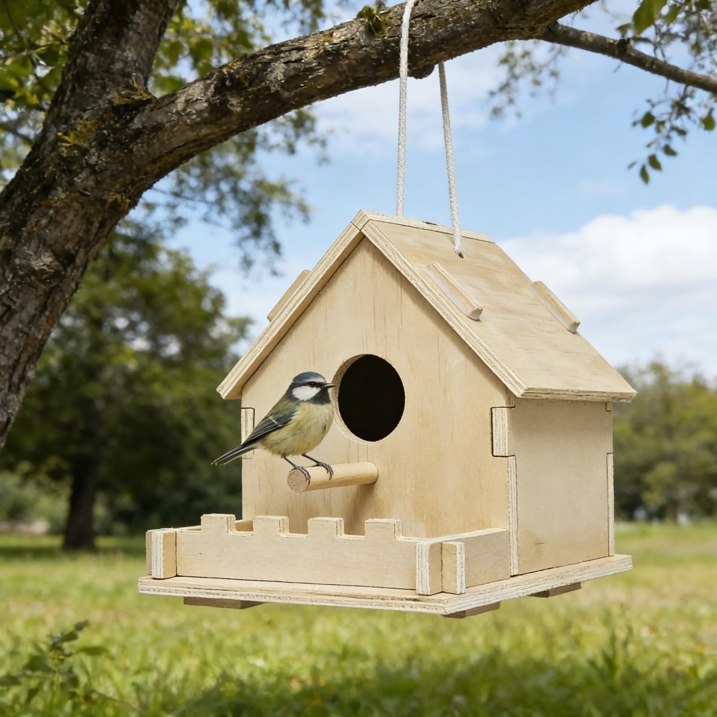 4 Pack DIY Birdhouse Kit to Build and Paint for Birthday Gifts, Unfinished Wooden Bird Houses for Outdoors with Paints Brushes and Hanging Chain, Fun Classroom Activity for Crafts Arts Project