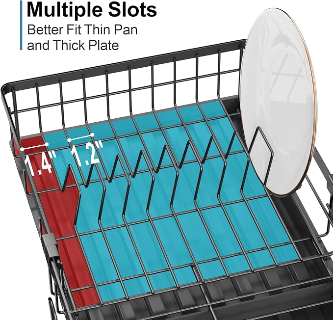 GSlife Expandable Dish Drying Rack - Countertop Drainer, 12-20.5", Black | Compact Extendable Design, Swivel Drain Spout, Cup and Utensil Holder, for Small Kitchen, RV, Countertop Dish Drainer Tray