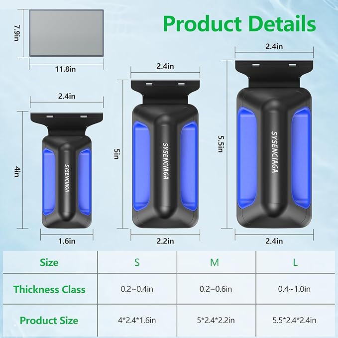 Aquarium Magnet Glass Cleaner, Double-Sided Detachable & Floating Algae Scraper for 0.2-0.4 Inch Fish Tank Glass Cleaning, No Scratches(S)