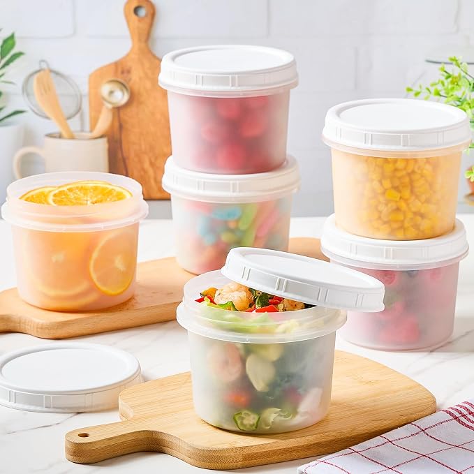 TUZAZO 12 Pack - 20 Oz Food Storage Containers with Screw Lids, Airtight Plastic Small Freezer Storage Container for Ice Cream, Overnight Oats, Snack, Soup, Portion and Meal Prep Container