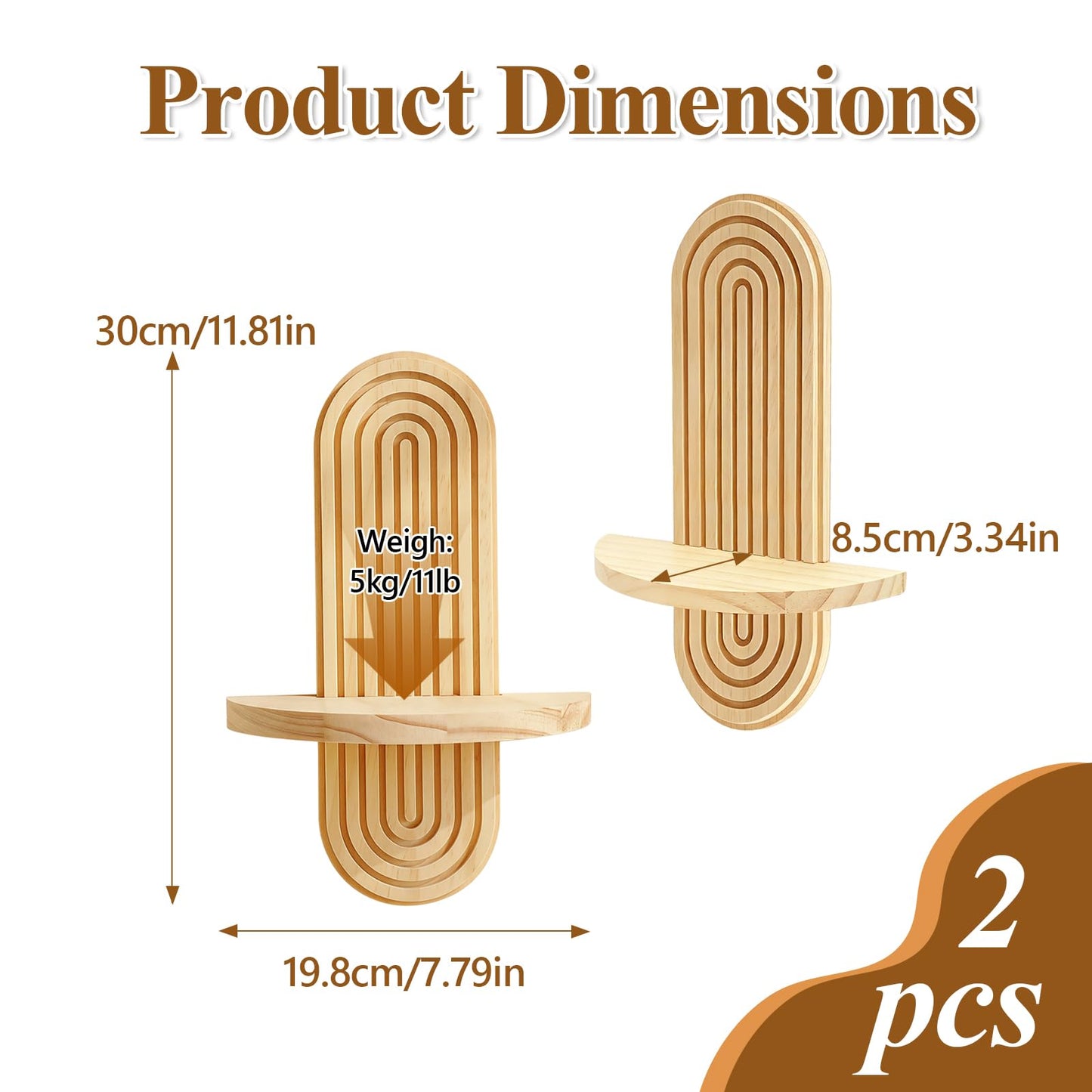 Joyzan Boho Wall Decor Floating Shelves for Wall, Rainbow Arch Wooden Plant Shelf Set Decorative Hanging Modern Small Home Display Living Room Bedroom Bathroom Nursery Plants Candles Holder Planter
