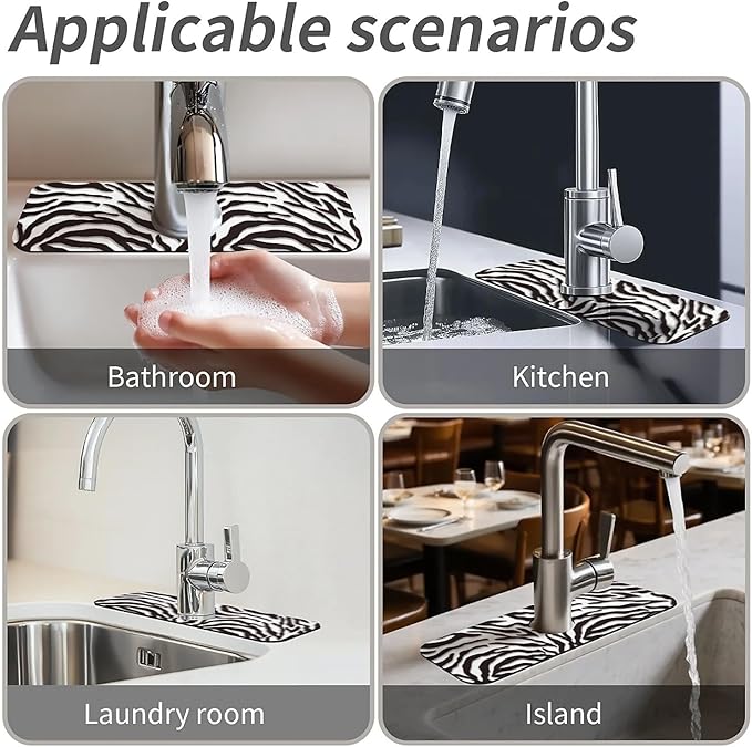 Kitchen Sink Splash Guard,Black-white checkered- Faucet Mat Sink Gadgets-Super
