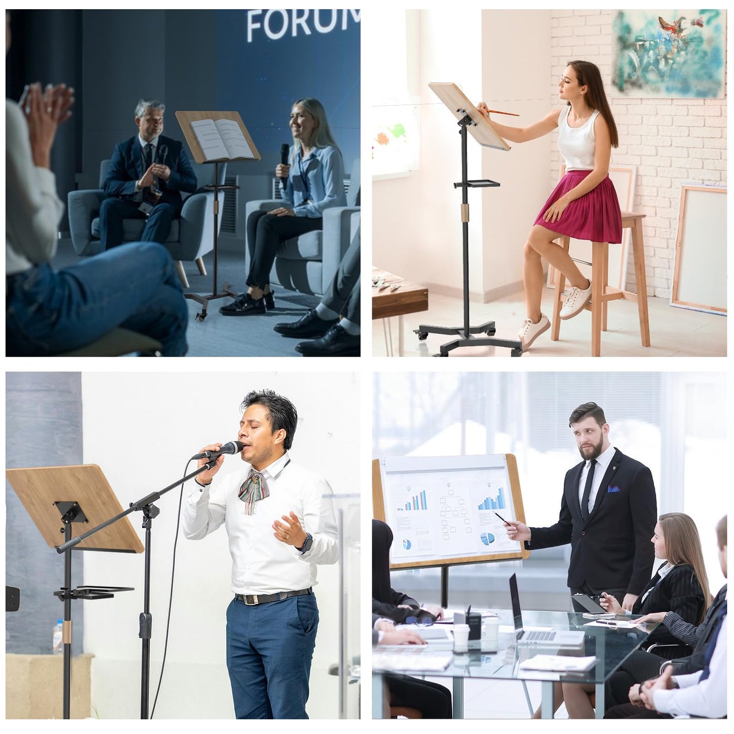Lectern Podium Stand with Storage Platform, Height Adjustable Steady Standing Design Teacher Speaker Lecture Classroom Presentation Stand for Speech, Lecture, Church, Reading or Laptop Desk