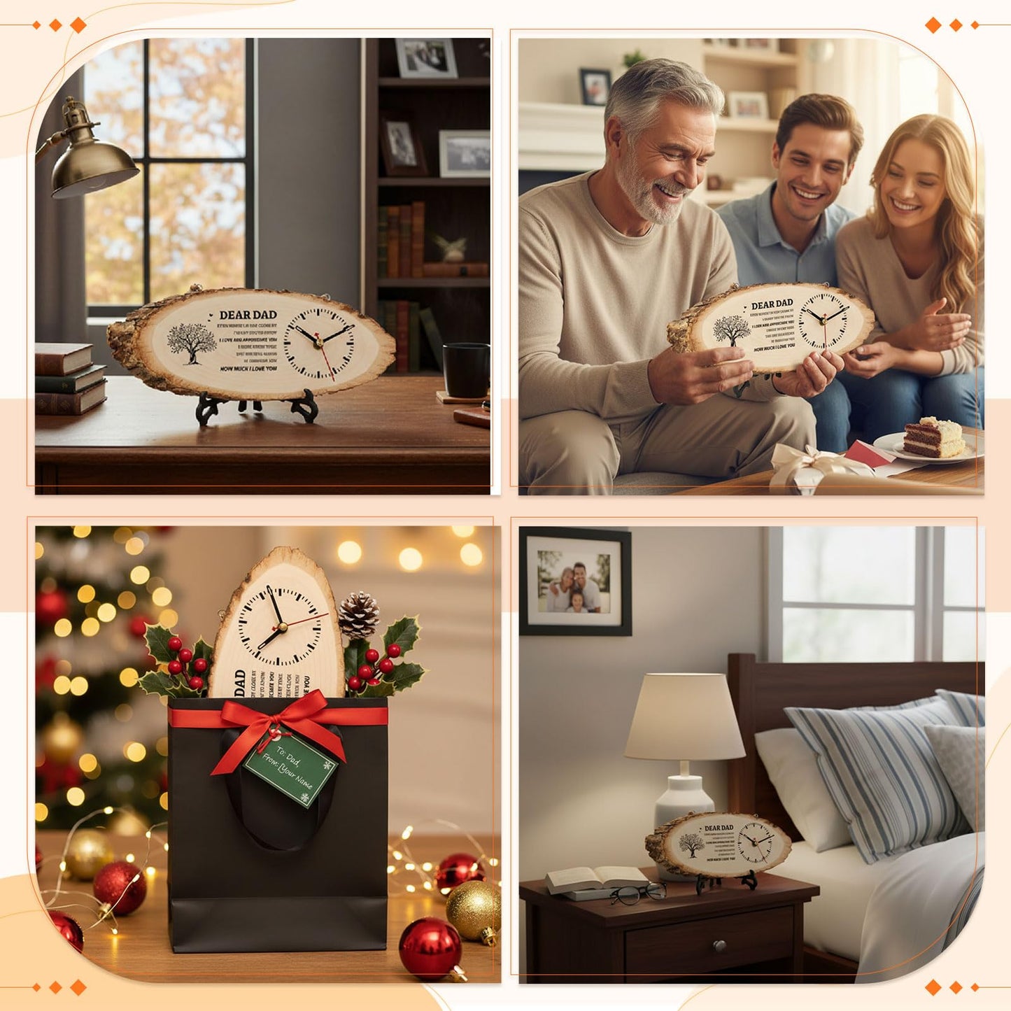 Kenning 3 Pcs Dad Gifts for Fathers Day from Daughter Son, Daddy Birthday Gifts Includes Wooden Clock, World's Best Dad Card and Black Gift Bag for Daddy Papa Fathers Day Present