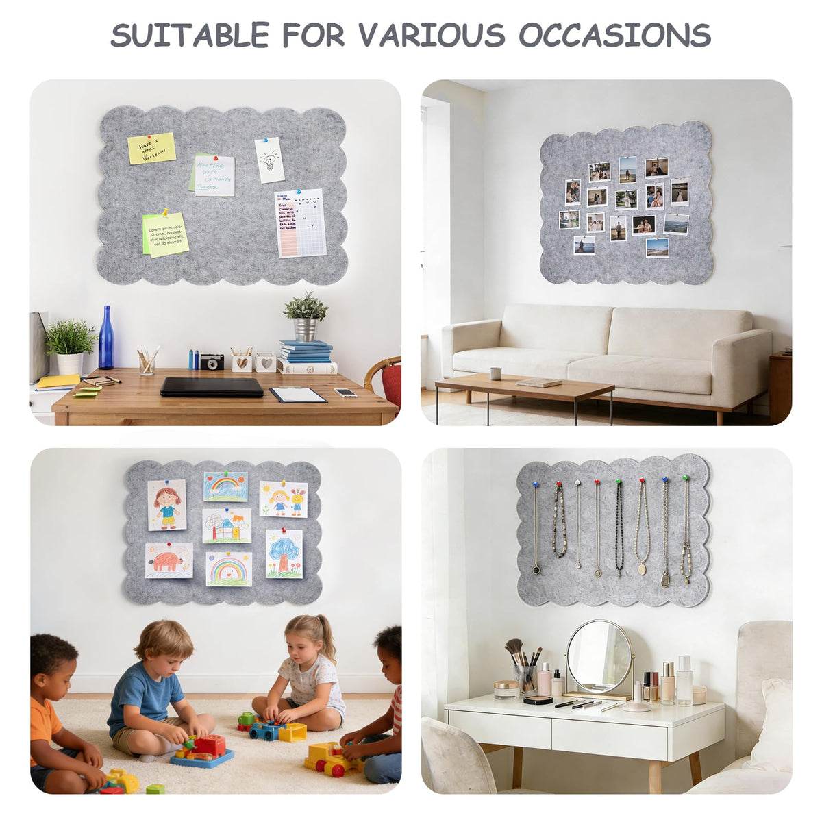 Felt Bulletin Board 36" x 24" Cork Board Alternative,Decorative Felt Pin Board Foldable Cork Boards for Walls Self-Adhesive Cork Board for Home Office Classroom Pin Board (Light Gray)