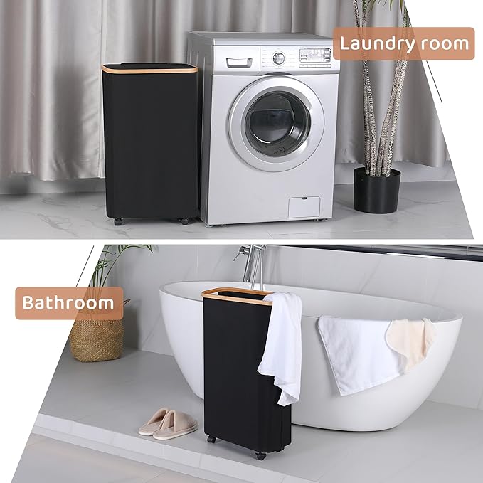 Slim Laundry Basket with Wheels, Narrow Hampers