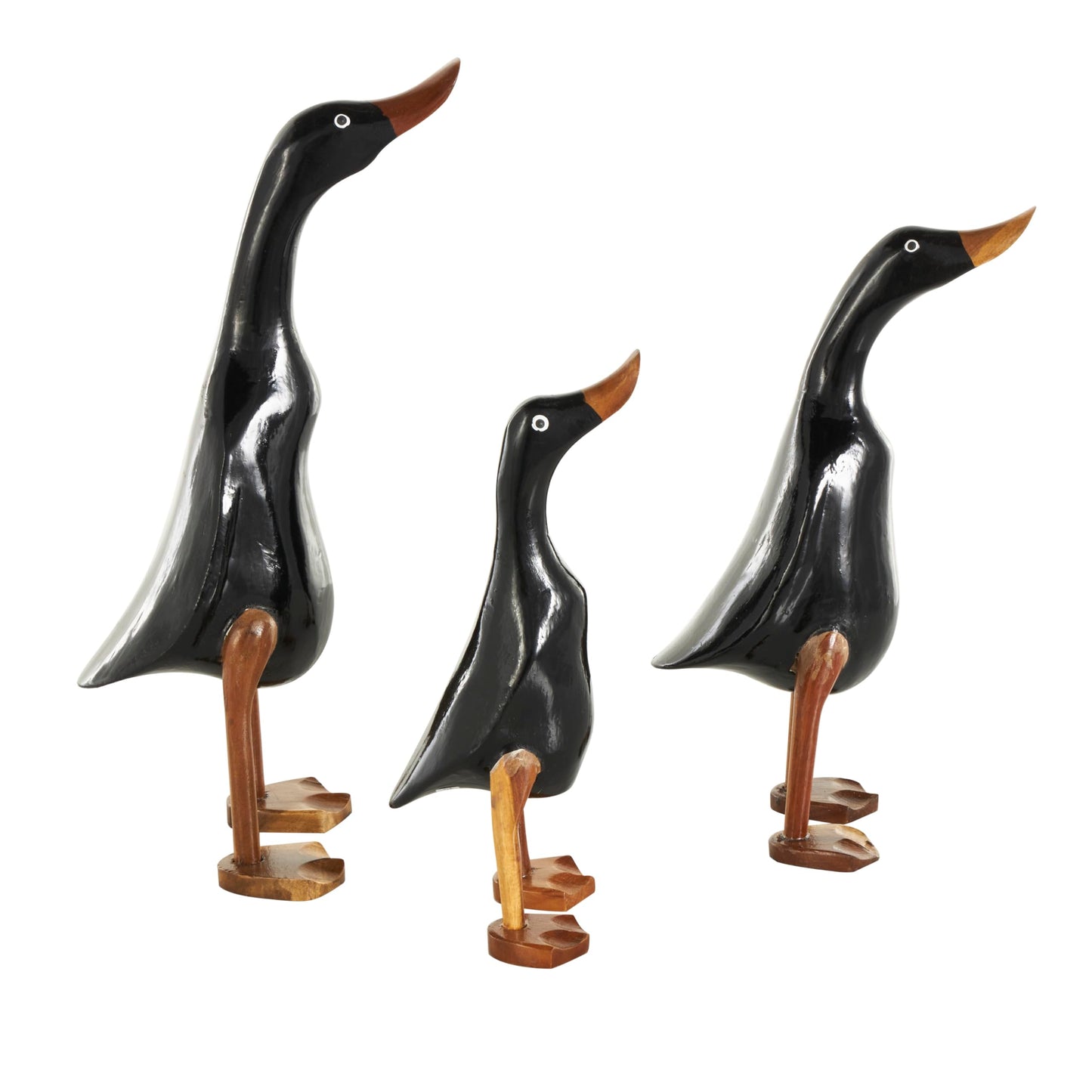 Deco 79 Wood Duck Decorative Sculpture Home Decor Statues with Brown Accents, Set of 3 Accent Figurines 16", 14", 11"H, Black