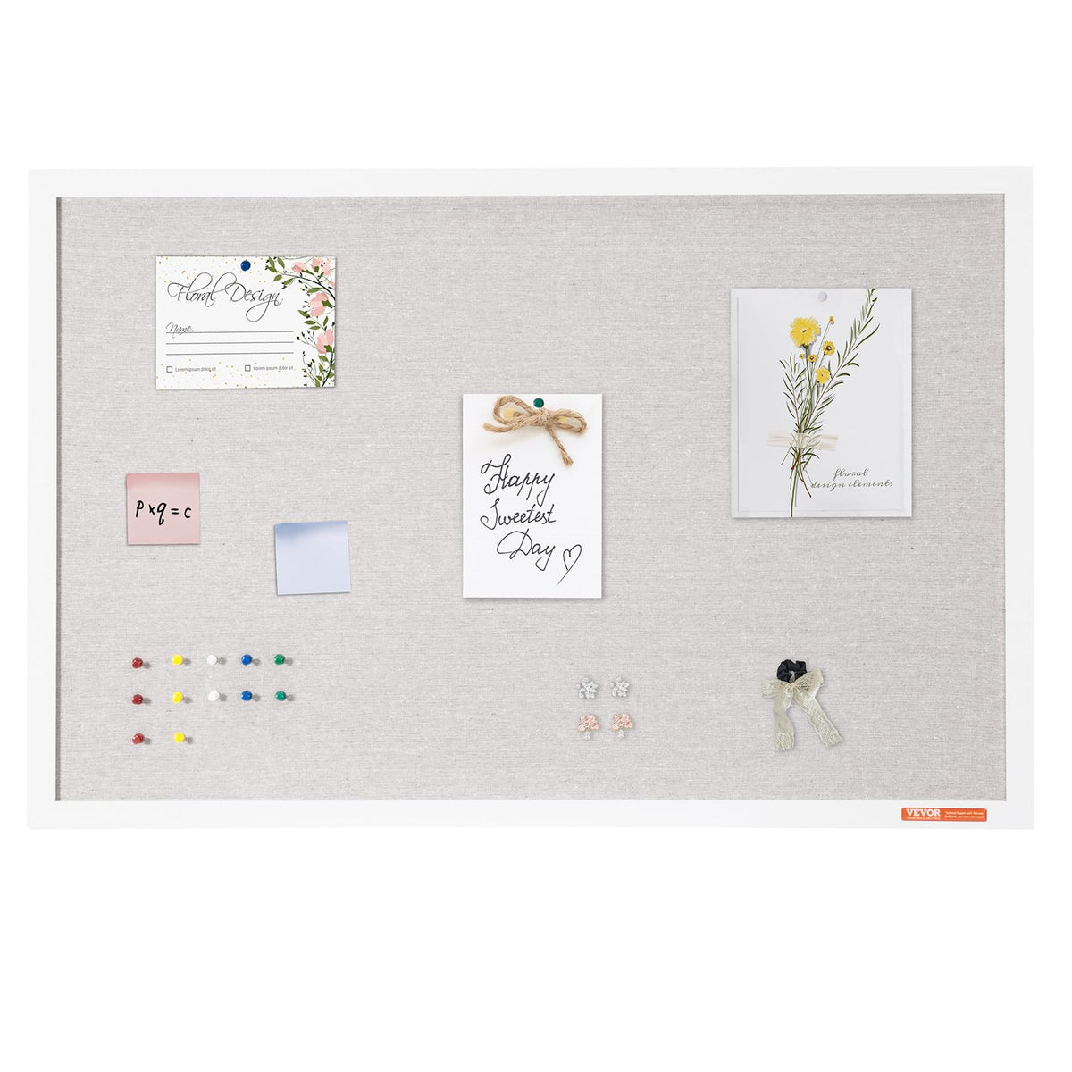 VEVOR 36"x24" White Cork Board with Linen Surface – Stylish Wall-Mounted Bulletin Board for Home, School, Office – Elegant & Functional Noticeboard