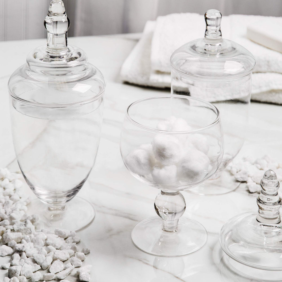 Small Apothecary Jars with Lids Set of 3, Home Essentials & Beyond, for Candy Buffet, Glass decor, Laundry Room, Potpourri, DIY Crafts and Bathroom Jars