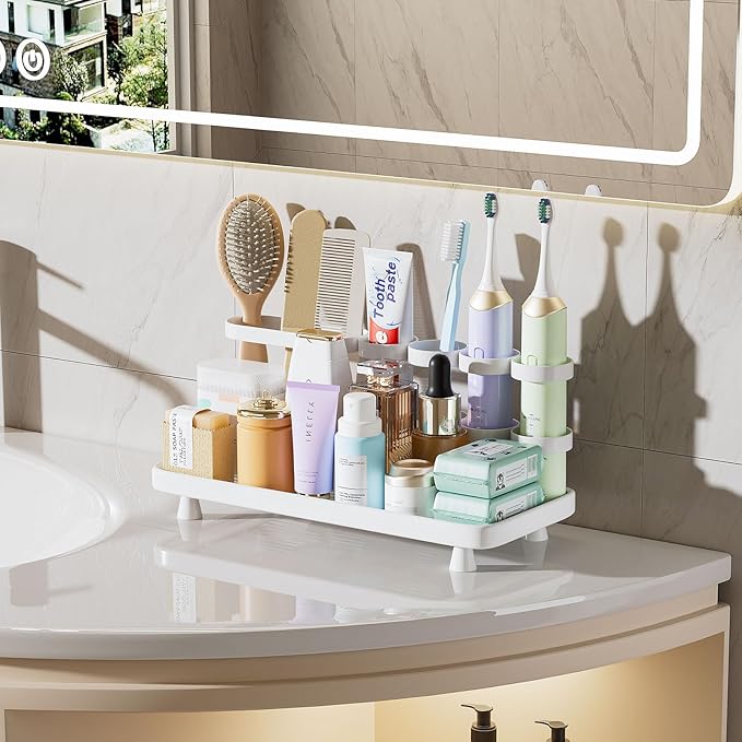 Electric Toothbrush Holder for Bathroom Countertop 5 Metal Slots Toothpaste